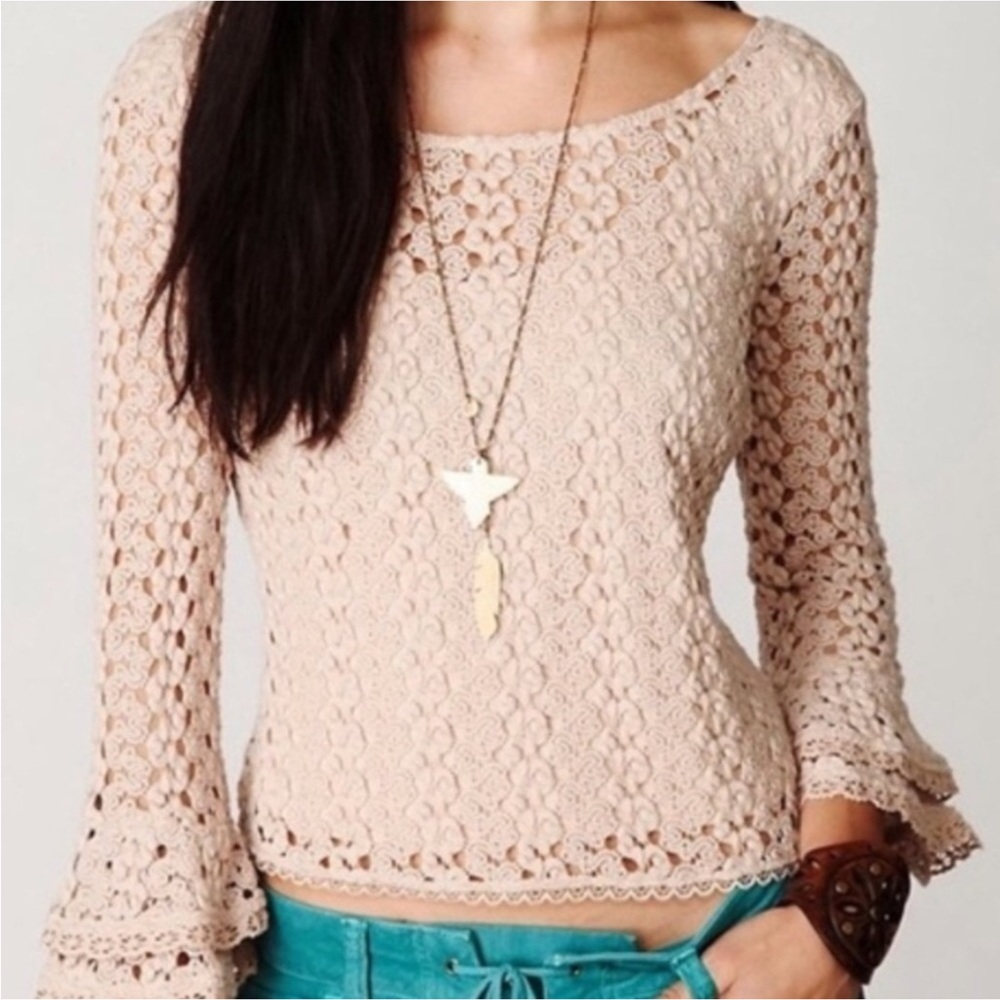 Free People Cream Lace Top